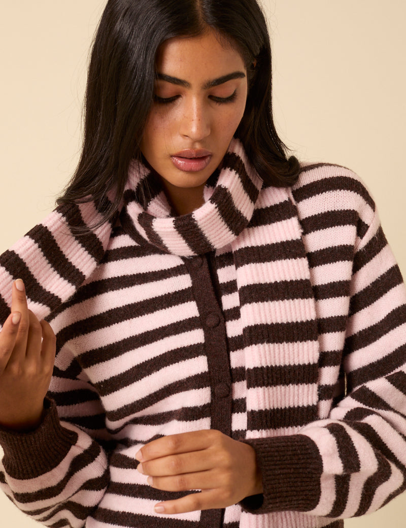 Brown And Pink Striped Scarf