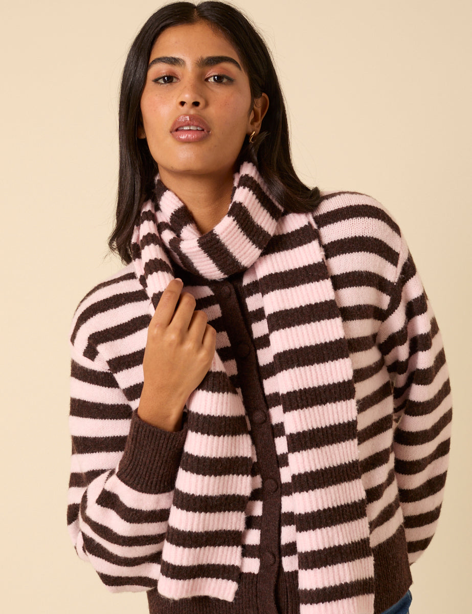 Brown And Pink Striped Scarf