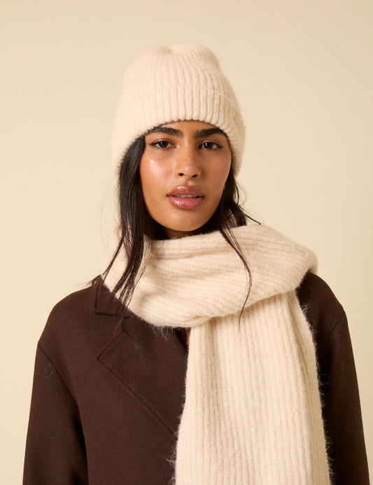 Cream Ribbed Beanie Hat display picture 2