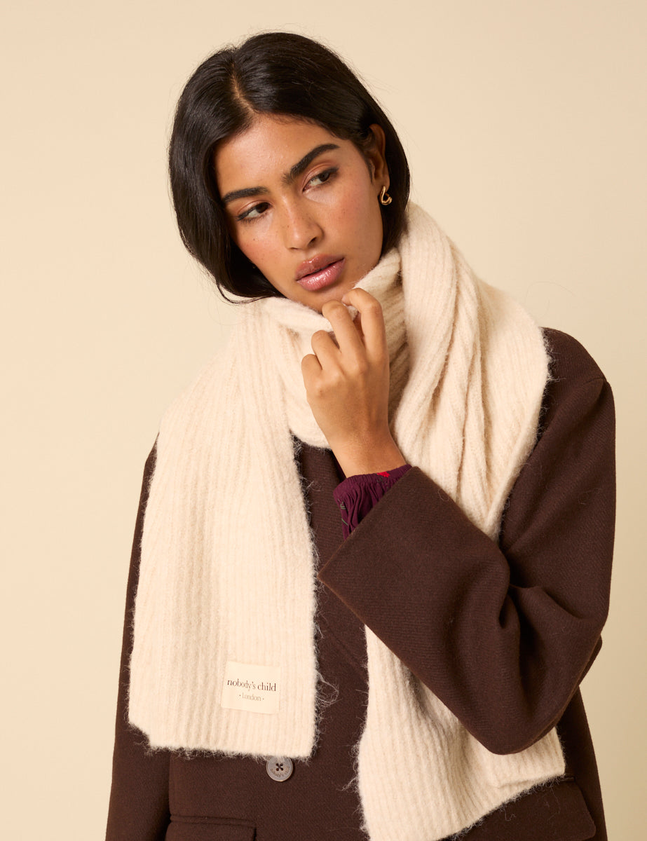 Cream Ribbed Scarf