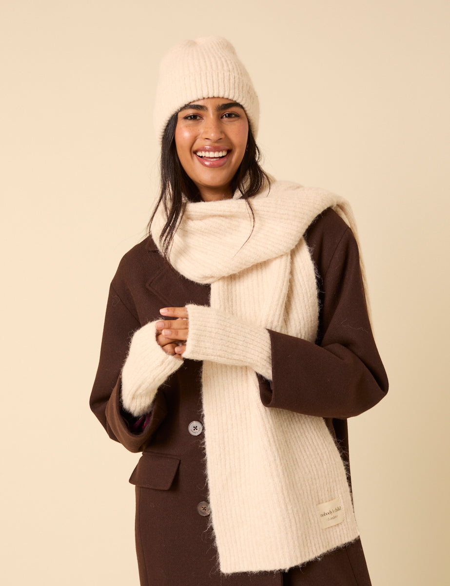 Cream Ribbed Gloves