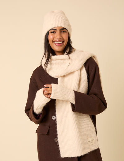 Cream Ribbed Gloves