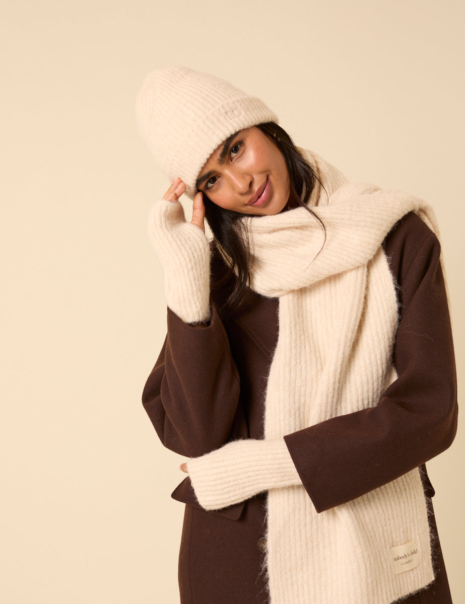 Cream Ribbed Beanie Hat
