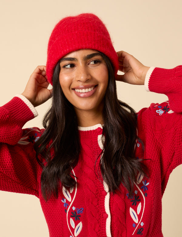 Red Ribbed Beanie