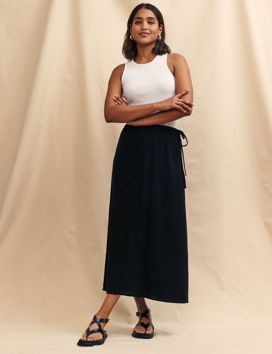 Black Linen-blend Monie Midi Skirt - Main Image