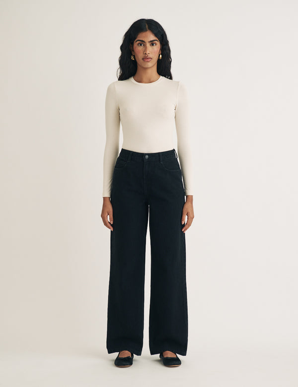 Black High Rise Wide Leg Jeans