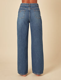 Blue High Rise Wide Leg Jeans