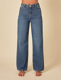 Blue High Rise Wide Leg Jeans