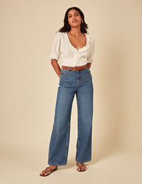Blue High Rise Wide Leg Jeans