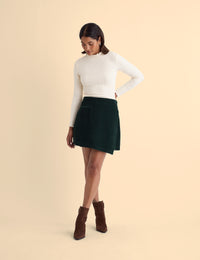 Green Cord Wrap Mini Skirt