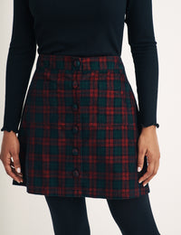 Tartan Check Cord Button Through Mini Skirt