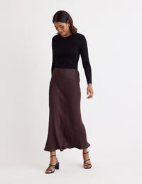 Brown Satin Mila Midi Slip Skirt