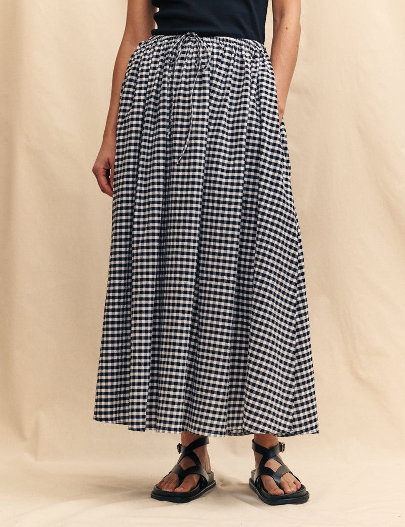 Black Gingham Midi Skirt