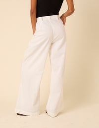 White Double Pleated Wide Leg Ava Trousers