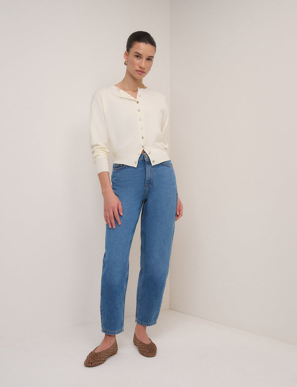 Blue High Rise Putney Barrel Leg Jeans