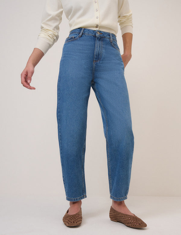 Blue High Rise Putney Barrel Leg Jeans