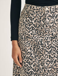 Leopard Print Denim Column Midi Skirt