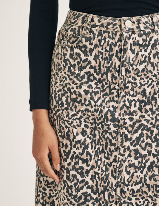 Secondary image of Leopard Print Denim Column Midi Skirt