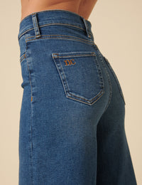 Blue High Rise Cropped Palazzo Jeans