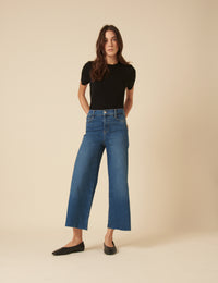 Blue High Rise Cropped Palazzo Jeans