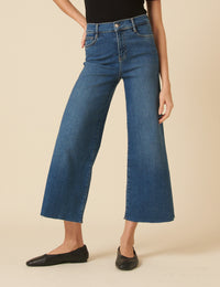 Blue High Rise Cropped Palazzo Jeans