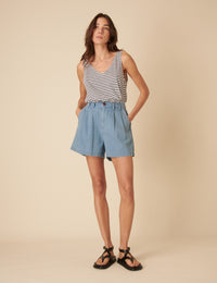 Light Blue Double Pleat Ava Shorts