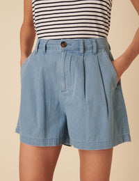 Light Blue Double Pleat Ava Shorts