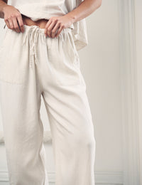 Cream Linen-blend Wide Leg Shona Trousers