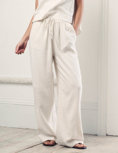 Cream Linen-Blend Wide Leg Shona Trousers