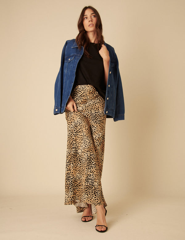 Leopard Print Linen-blend Mila Maxi Skirt