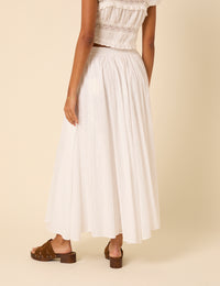 White Textured Spot Midi Skirt