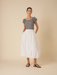 White Bubble Hem Midi Skirt