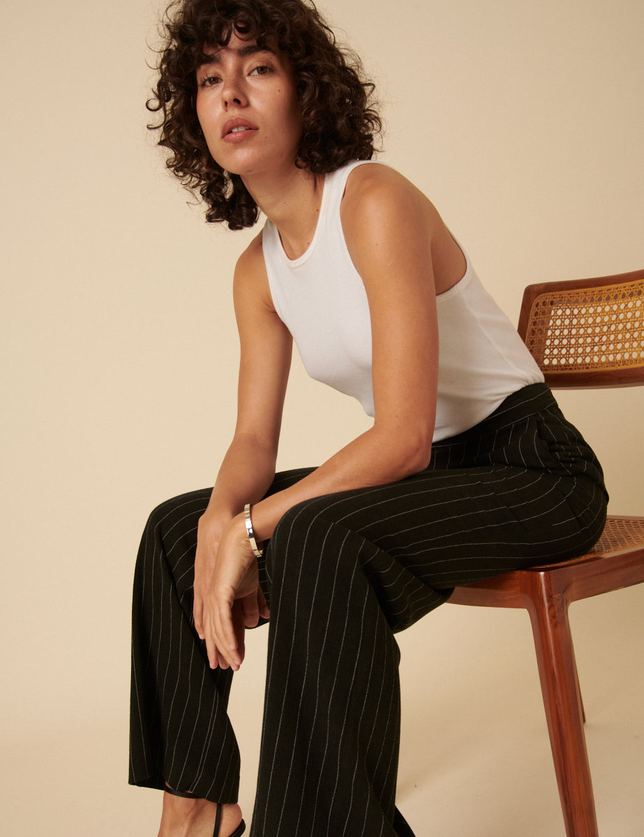 Black Marion Pinstripe Straight Leg Trousers