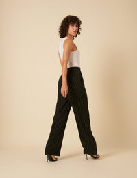 Black Marion Pinstripe Straight Leg Trousers