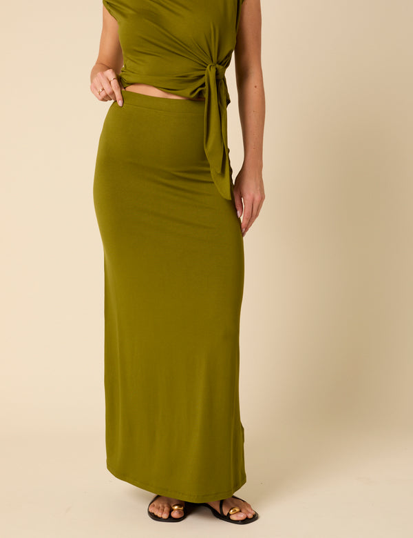 Green Jersey Maxi Skirt