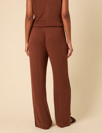 Brown Textured Wide Leg Trousers