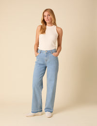 Blue High Rise Boyfriend Straight Leg Jeans