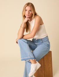 Blue High Rise Boyfriend Straight Leg Jeans
