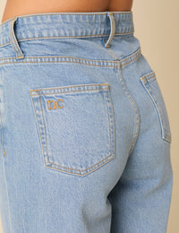 Blue High Rise Boyfriend Straight Leg Jeans