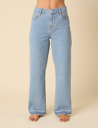 Blue High Rise Boyfriend Straight Leg Jeans