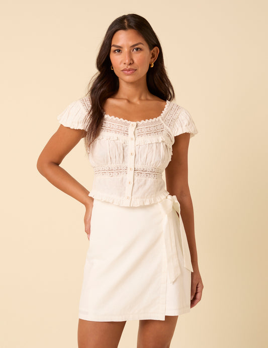 White Linen Wrap Mini Skirt All White Wrap Skirt Wrap Linen Look