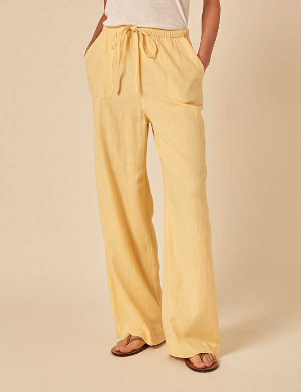 Butter Yellow Linen-blend Shona Trousers