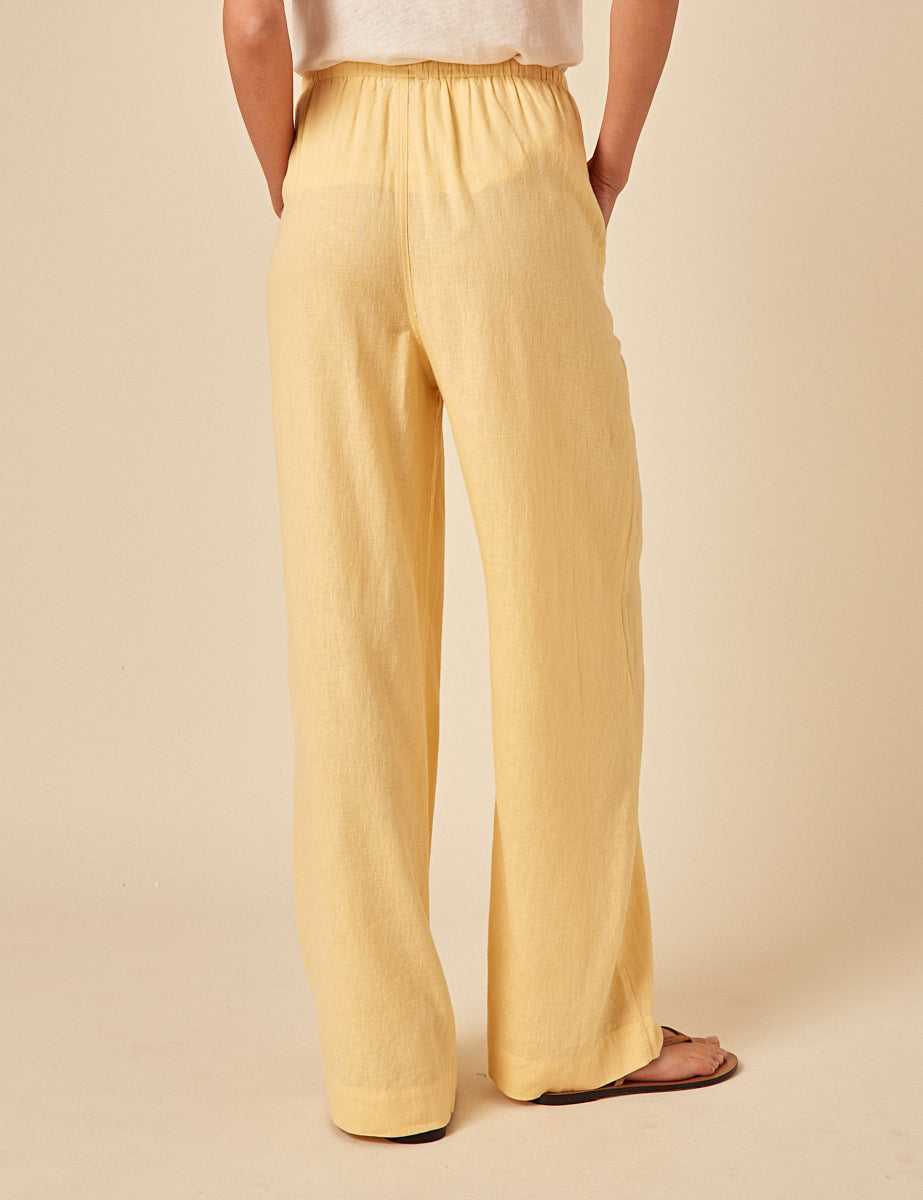 Butter Yellow Linen-Blend Shona Trousers
