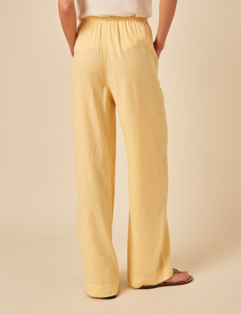 Butter Yellow Linen-Blend Shona Trousers