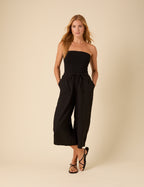 Black Linen-Blend Cropped Shona Trousers