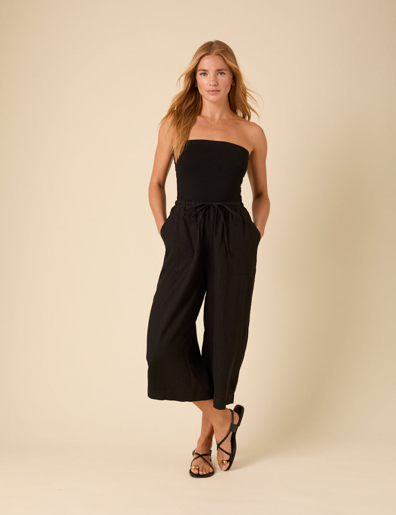 Black Linen-Blend Cropped Shona Trousers