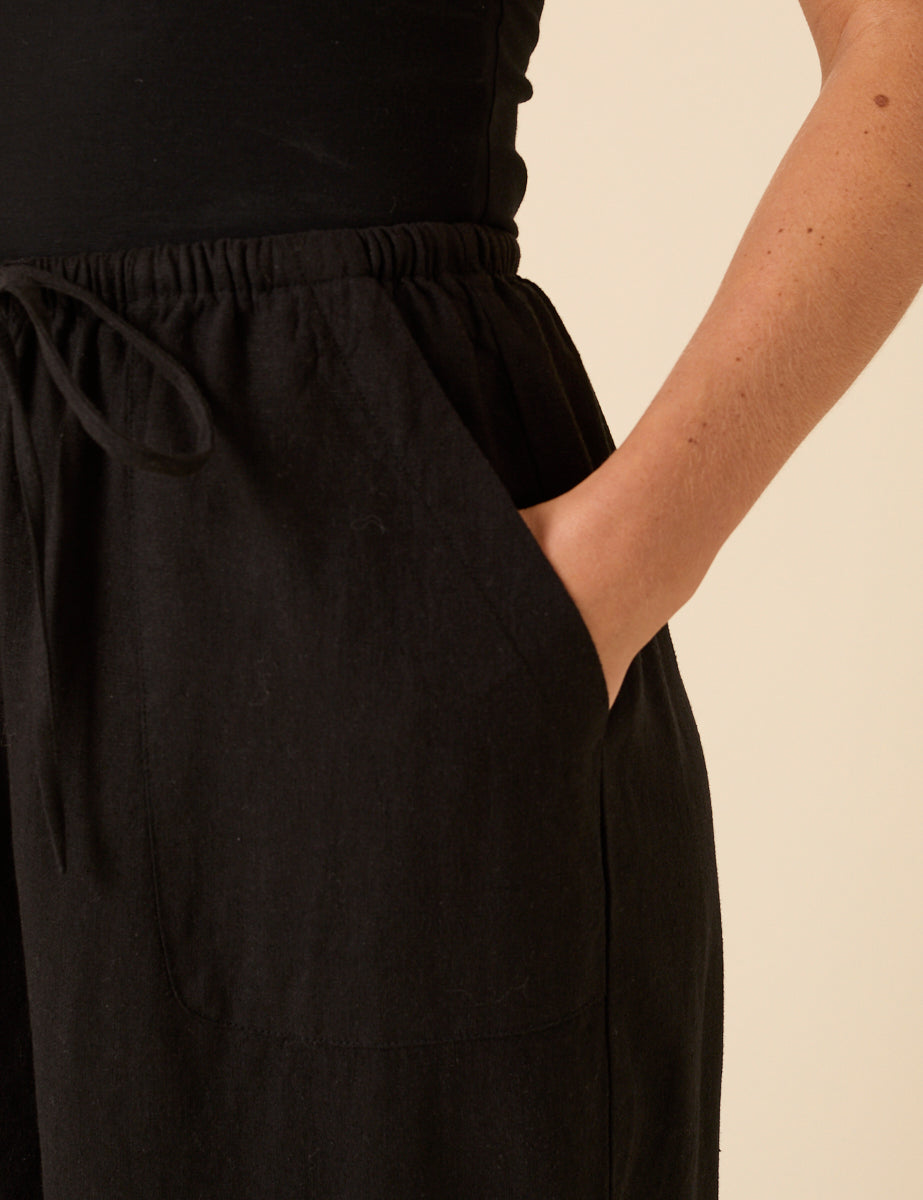 Black Linen-Blend Cropped Shona Trousers