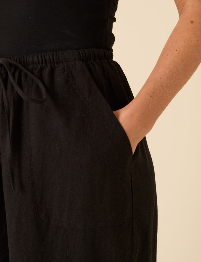 Black Linen-Blend Cropped Shona Trousers