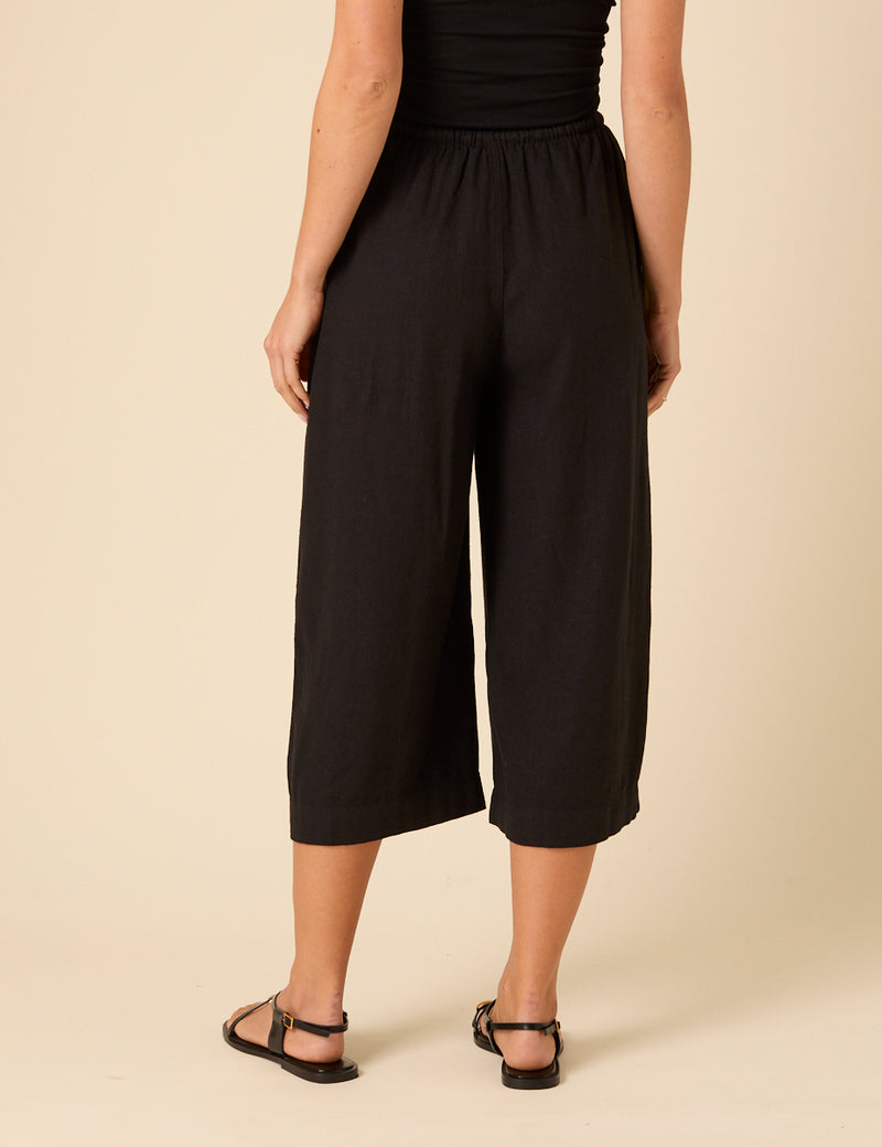 Black Linen-Blend Cropped Shona Trousers