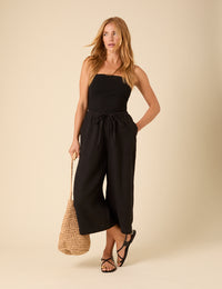 Black Linen-blend Cropped Shona Trousers
